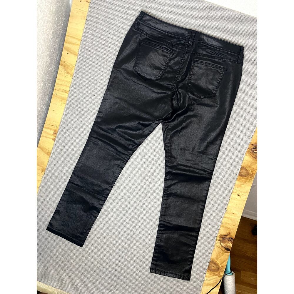 a.n.a Petite Coated Jeans Womens 12P 34X28 Black Wax Skinny Gloss Stretch Biker - Picture 8 of 13